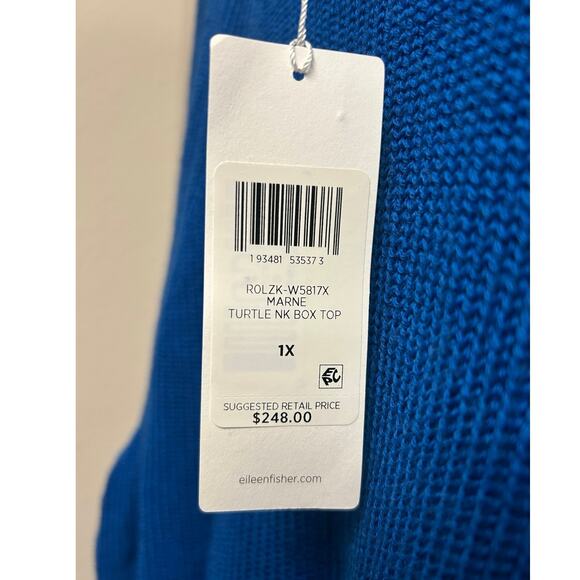 Eileen Fisher 100% Merino Wool Blue Marne Turtle Sweater plus Size 1X NWT $248 - Picture 2 of 8